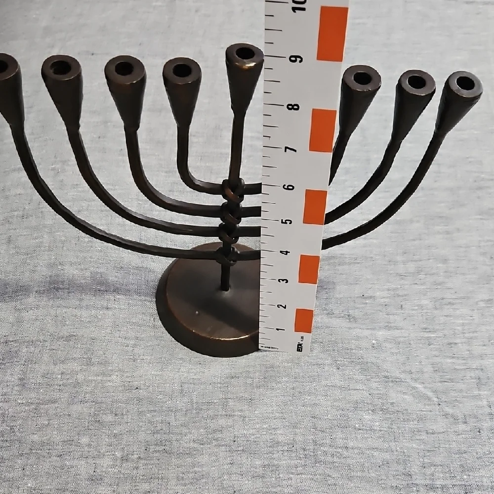 Vintage Crate&Barrel Hanukkah Jewish Menorah Antique Bronze Wrought Iron Holder